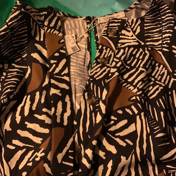 Violeta by Mango NWT Long Printed Black Copper Jumpsuit Curvy Plus Size 2X - Picture 8 of 11